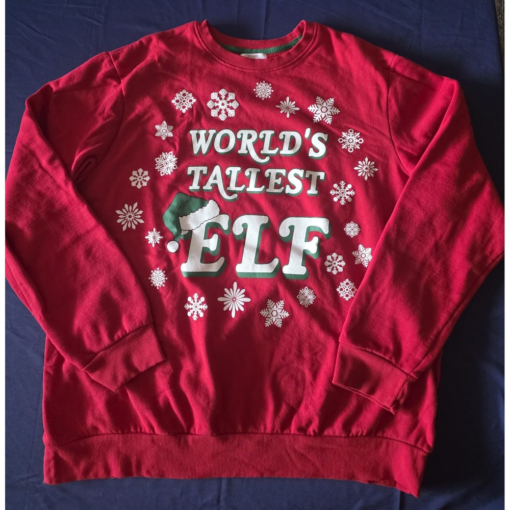 Holiday Time Worlds‎ Tallest Elf Red Christmas Graphic Sweatshirt 2XL Snowflakes